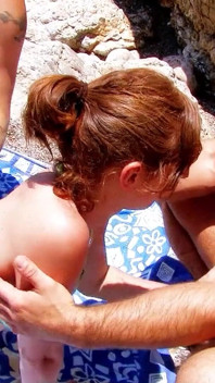 Two guys fuck on the beach horny Milf Leane Fontaine in the ass