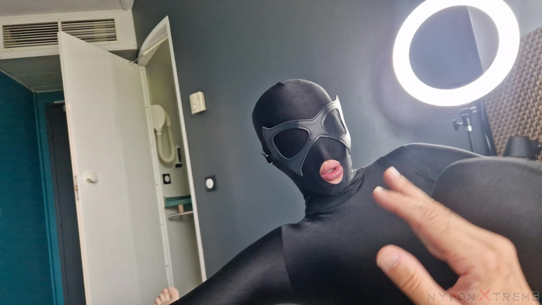 Nylon Xtreme: POV Nora Fox Full Black Zentai Mugger