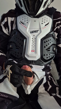 Motorcyclist in Gear Cum Hot on Himself