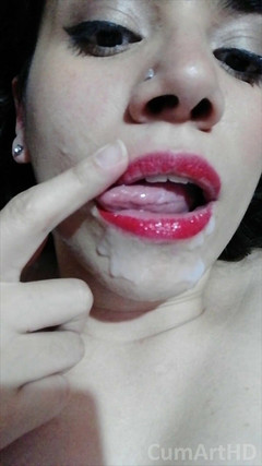 TheArtOfCum: Výstřik na obličej na make-upu! Čištění a polykání