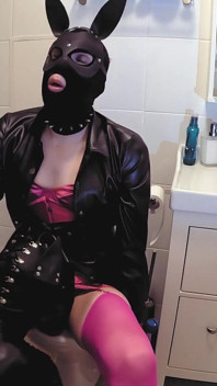 Doggy Slave in Mask Suck Big Dick Bunny Mistress BDSM Pink Dress Fetish Leather