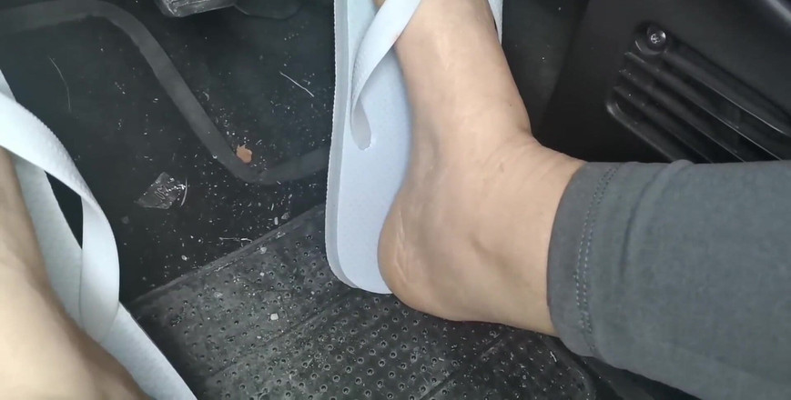 Nicoletta Embassi: Sweaty Feet in Really Tasty Flip Flops Pedal Pumping on...