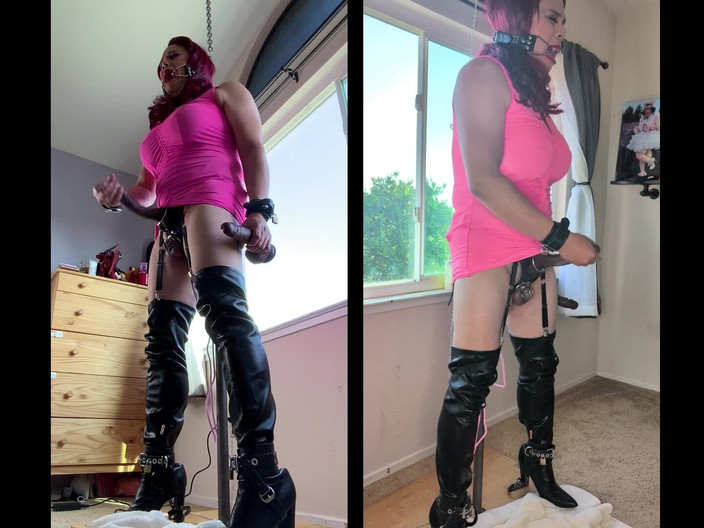 Sissy Candy: Kadın kılıklı kadın büyük bir dildoyla postunda bekaret ve esaret...