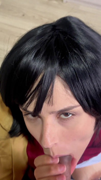 Blowjob Mikasa Cosplay - Cakap Kotor & pancutan mani di lidah