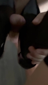 Footjob From Hot Wife to Hubby Results in Cum Glazed High Heels & Black Nylons in Leather Chained Swing Amateur Homemade