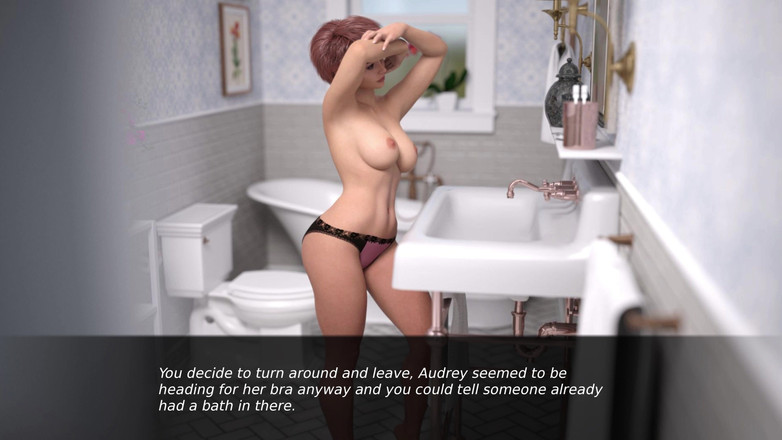 3D Cartoon Porn: ダスクライトマナー1 - オードリーのシーインバスルームを覗くジョンr 鏡に映る美しい半裸体 さまざまなポーズ