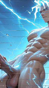 Lightning Elemental Solo Boy Jerking Erect Dick with Electric Glow