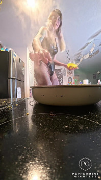 Giantess Serves up Chicken Piccata in 8-inch Heels & Black Lingerie