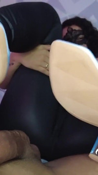 Raissa Doing Footjob in Blue High Heels