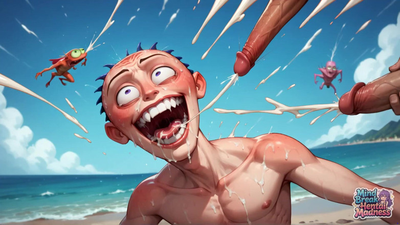 Mind Break Hentai Madness: Penisuri care ejaculează și cremă extraterestră: orgasmul minții pe plajă
