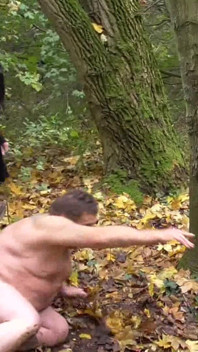 German Proll Doms Kick Old Slave Outdoor