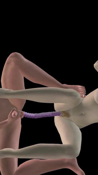 Animasyonlu 3 boyutlu porno - güzel kız ve Asyalı adam adam okşuyorken çift dildoyla sikişiyor
