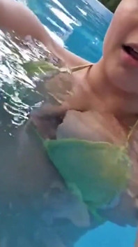 Flash Boobs in Outside Swimming Pool