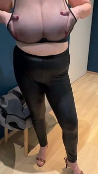 Mrs Mature Feet in Leather Trousers and Sheer Bra 448