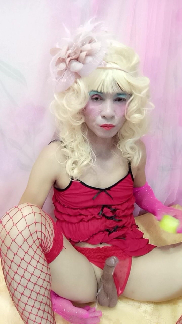 nguyen dang thien tri: Transgender Le Wearing Sexy Erotic Clothes Jerking Her Cock with...