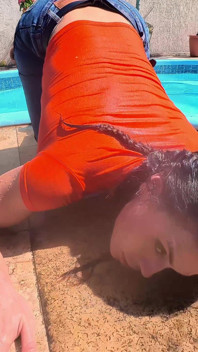Wet Big Ass Brunette Gets Face Fucked by the Pool