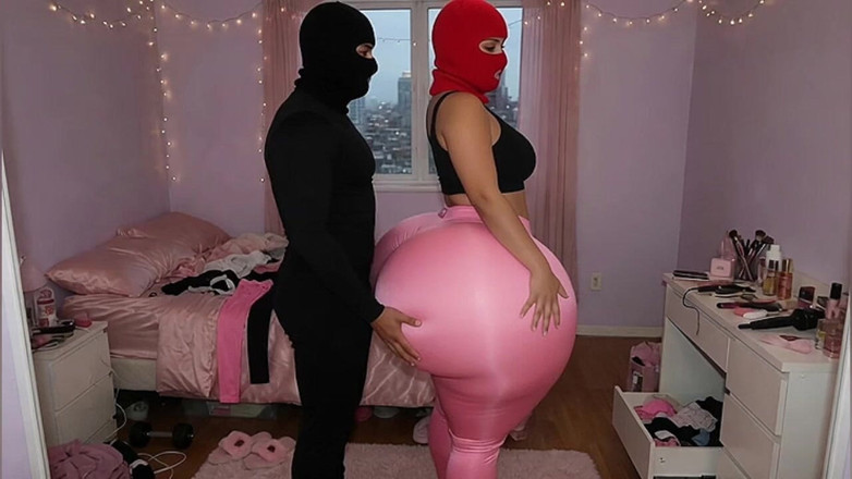 Animate golden: Ragazza culona in leggings rosa attillati viene pressata in camera...