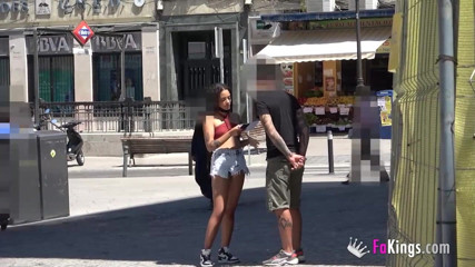 FAKings: Brunette teen accepts the challenge and hunts guys to fuck...