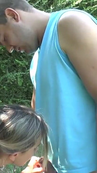 Gorgeous Blonde Teen with Small Tits Gets Analized in Threeway Outdoor