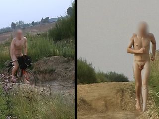 Tobi: Nude Biking and Running in Nature at Mining Area. Young...