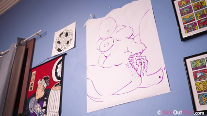 Girls Out West: Chubby artist squeezes her huge boobs and fucks her hairy...