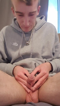 Skinny Lad Pulls Back Skin to Show Bellend