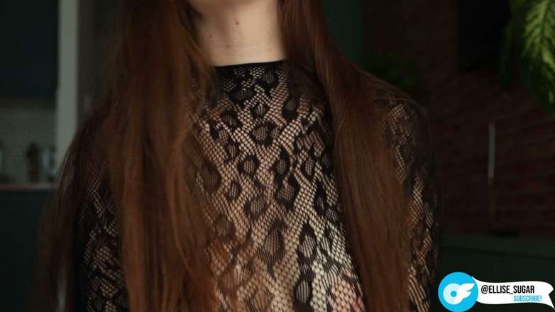 Ellise Sugar: I'm Posing in a Black Fishnet Bodysuit and Heels, Pleasuring...