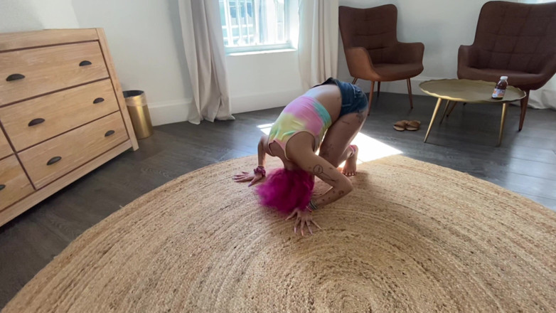 Nali Marie: Rolling in Circles Wearing Jean Shorts Barefoot Petite Bimbo
