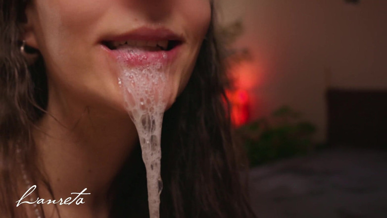 Lanreta: Closeup Sloppy Blowjob - Mouthfucking with Cum in Closed Mouth