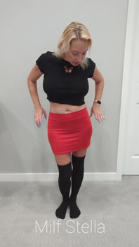 Black Thigh High Socks & Red Mini Skirt
