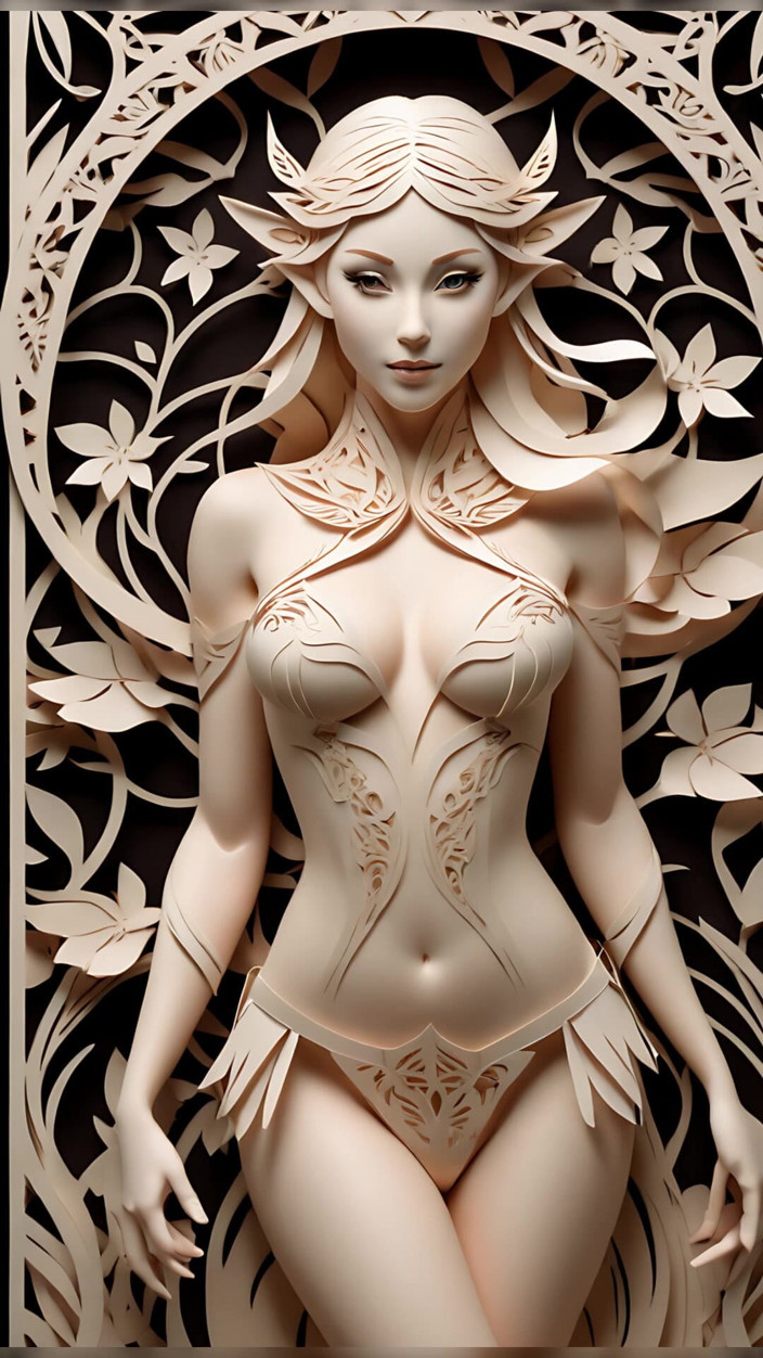 LustRender: Lustrender Papercraft desnuda elf girl slideshow - sexy kirigami elf coño...