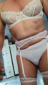 This whore is wearing lingerie
