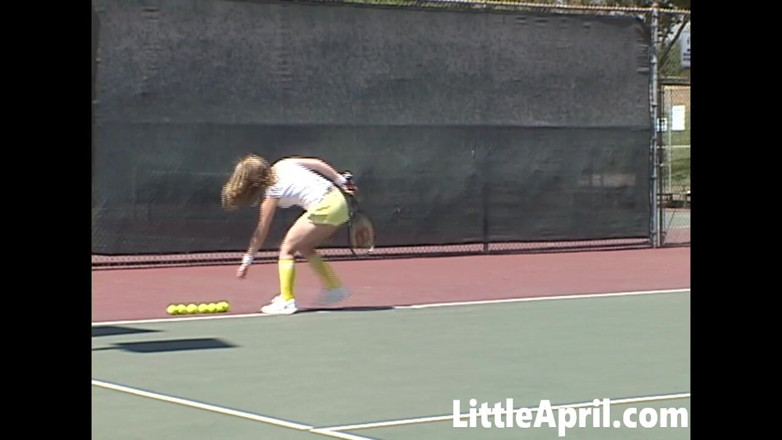 Little April: Sexy Teen Girl Little April Playing Tennis