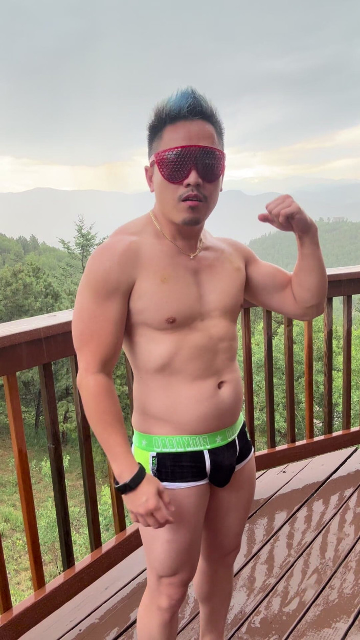 Barenakedmuscles: Mountain Storm Stud: Rain-soaked Asian Muscle Sensation