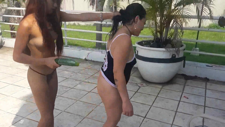 Femdom Austria: Lady Isabella stimulates Ema with a cucumber