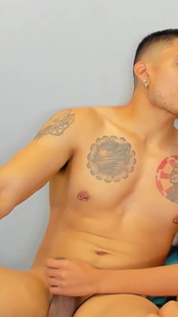 Slim Twink Masturbating with Colombian Macho's Xxl Fat Cock