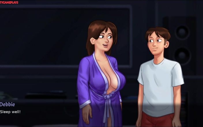 Naughty gameplays: 和他性感熟女女房东一起看电影，几乎以性爱结束 - summertime saga 08