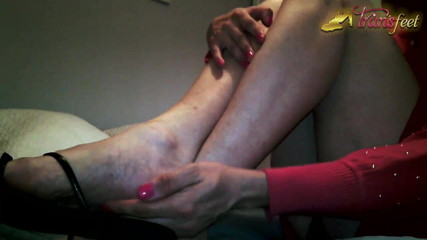 Trans and Cross-Dressers Feet: Tranny in red dress and red feet nails cuddle her...