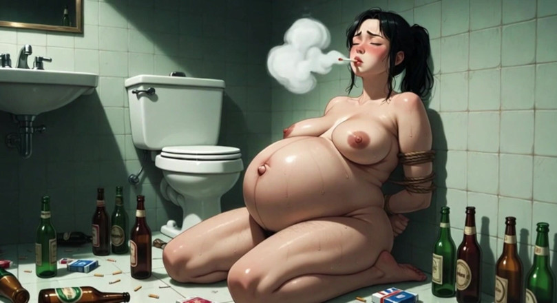 YOUR BEST FANTASY: Sclavă foarte însărcinată fumând în robie la toaletă - poftă de spermă adânc înăuntru