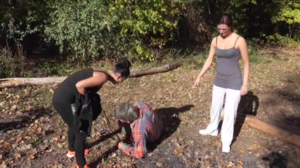 Femdom Austria: Dominant joggers walking their pet slave