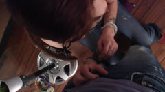 Facial flavor: Petite Kim in chains and handcuffs - Part 1