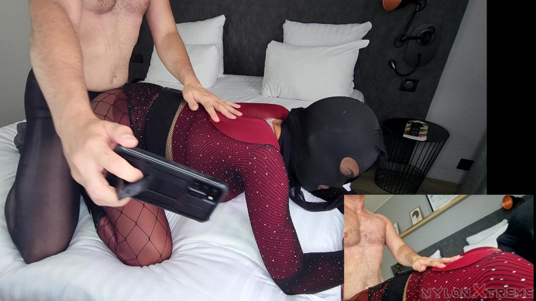Nylon Xtreme: Julia Kate Encasement Purple Fishnet Sex