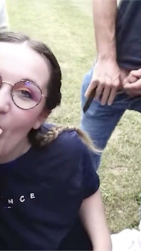 Nerdy Girl Swallows Loads During Dogging Session