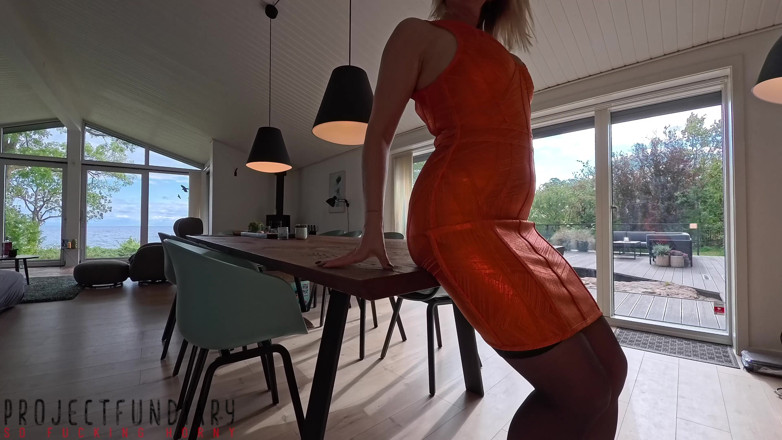 Project fun diary: Sexy Curvy Lady in Orange Bodycon Dress and Stockings Filled...