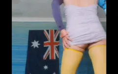 Playing in My Beautiful Purple Dress Yellow Stock8ngs and Purple Gstring