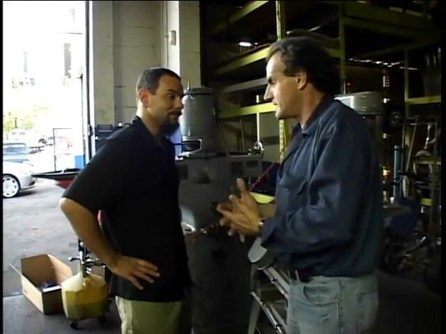 2 Guys 1 Girl: Two service technicians drill pretty brunette in the garage