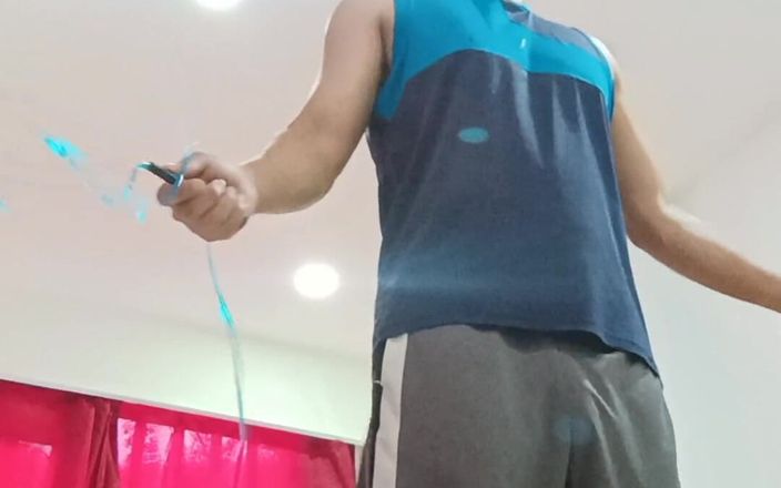 Tommhot: Boy Exercising at Home Undresses Uncut Cock and Big Balls...