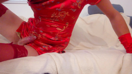 Leatransteen: Leatransteen wearing a satin asia robe and cum in condom