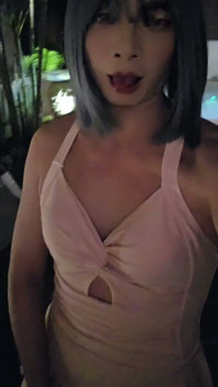 Shemale Ting Xuan Masturbates While Wearing a Swimsuit and High Heels.