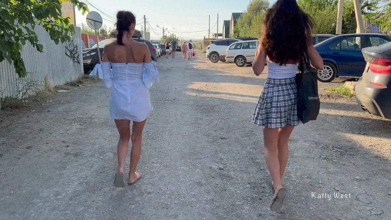 Katty West: Two Girls Walk in Without Panties and Show Pussies